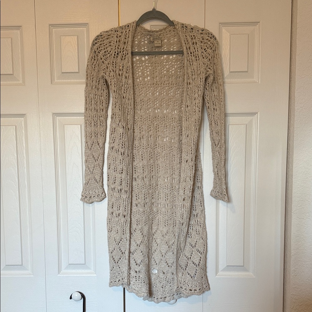 Lucky Brand Cream Crochet Cardigan Duster XS
